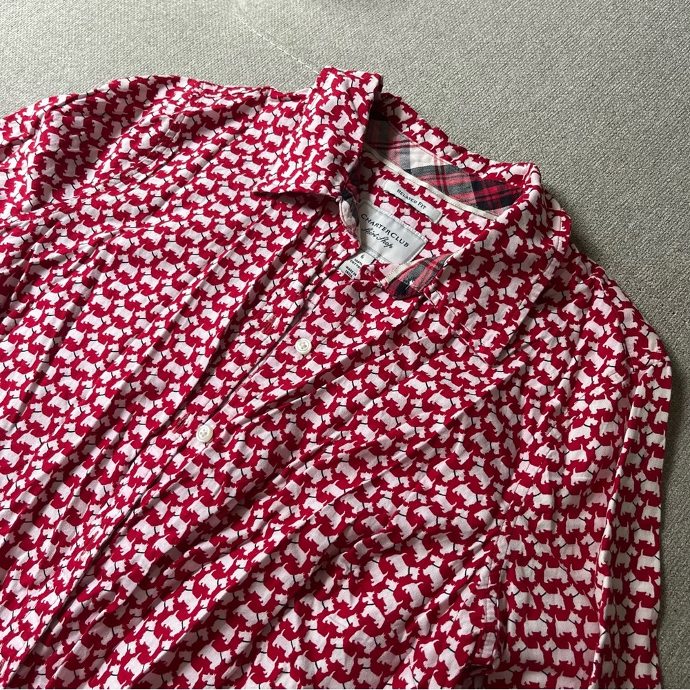 Charter Club Red Scottish Terrier Dog Button Up Blouse